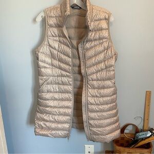 Women's lands end down long puffer  Vest size small (6-8) brown off white